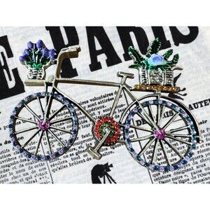 Spring Brooch Bike Flowers Rhinestone Easter Unique Gift Mothers Day